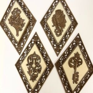 Set of 4 Vintage Dart Ind Mid Century Bronze Diamond Shaped Home Wall Decor USA